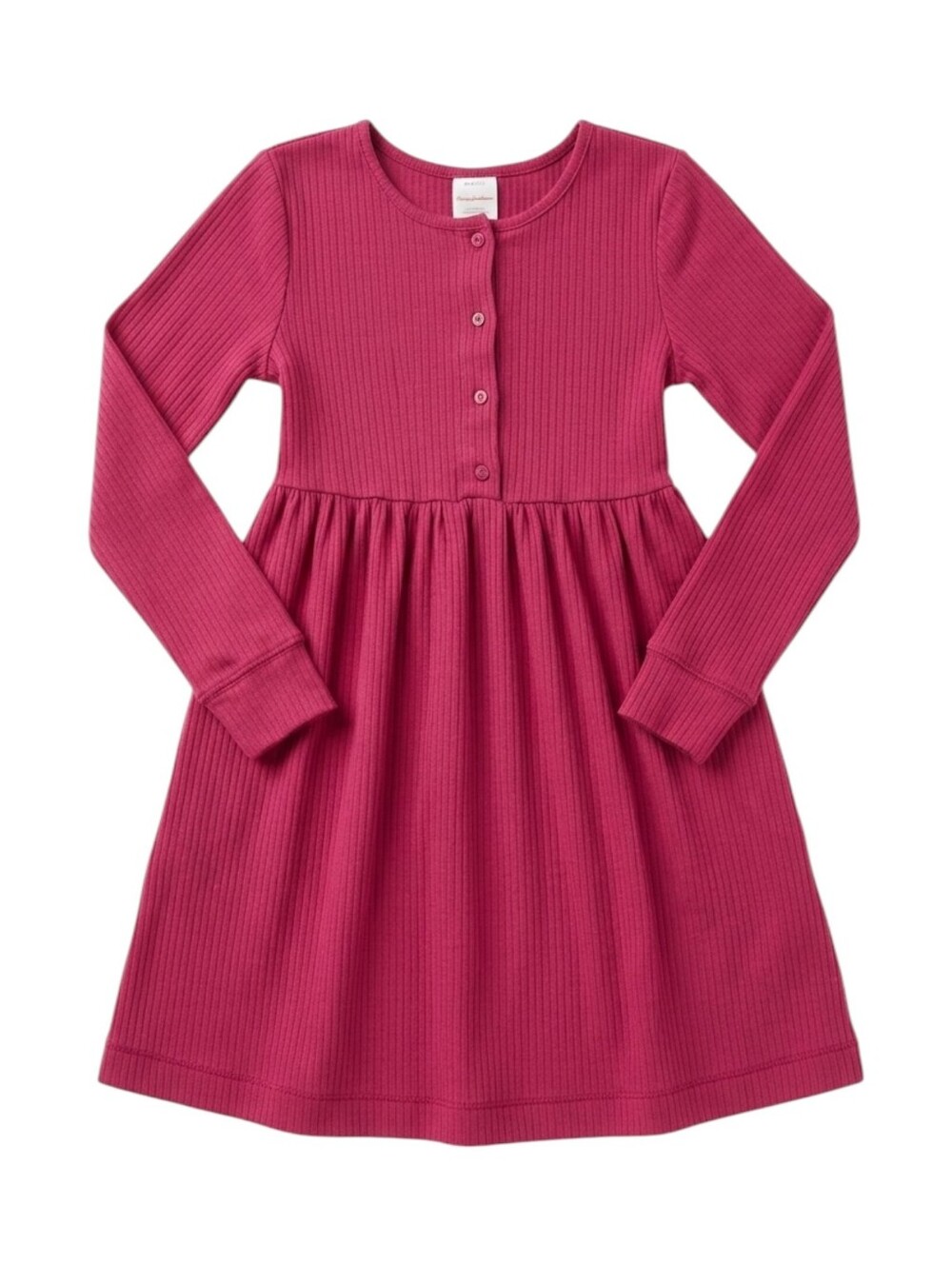Hanna Andersson Kids Long Sleeves Ribbed Henley Dress Raspberry Cotton Girls 8